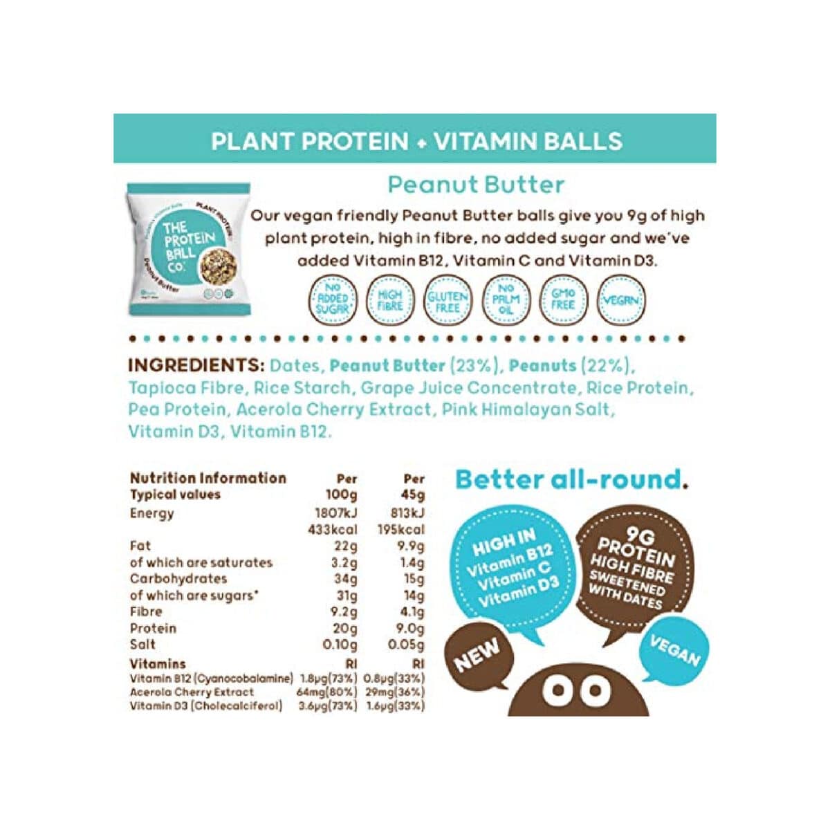 כדורי חלבון וויטמין בטעם חמאת בוטנים- טבעוני The protein ball co