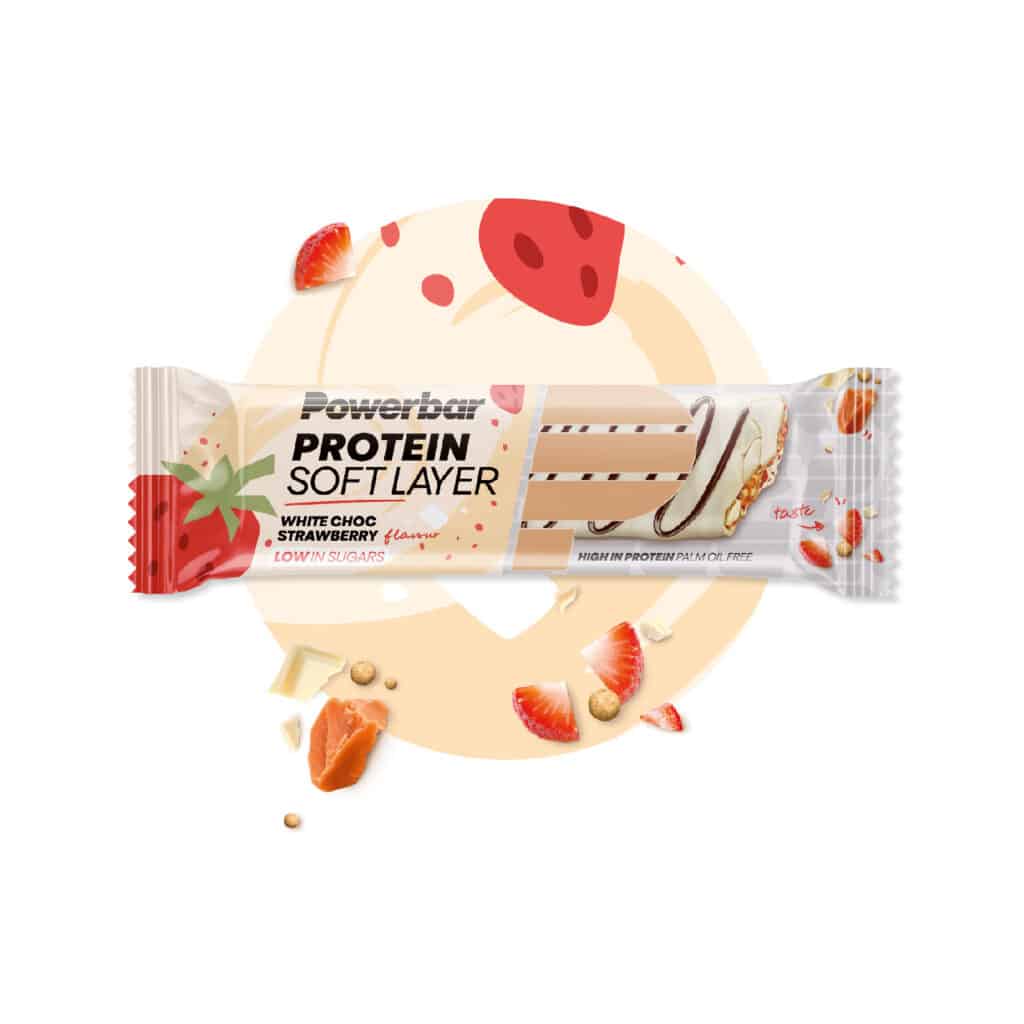 חטיף אנרגיה בטעם שוקולד לבן ותותים Powerbar Protein Soft Layer