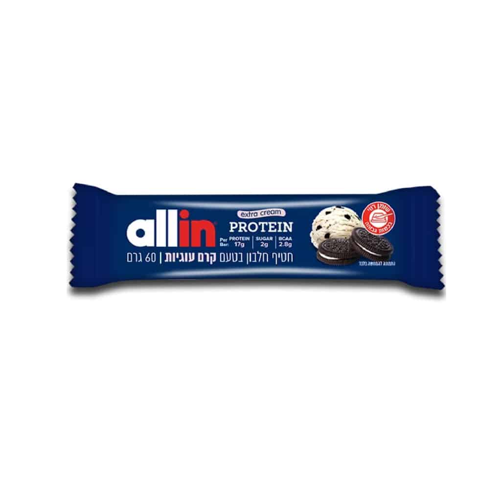 חטיף חלבון בטעם קרם עוגיות allin protein bar (extra cream)