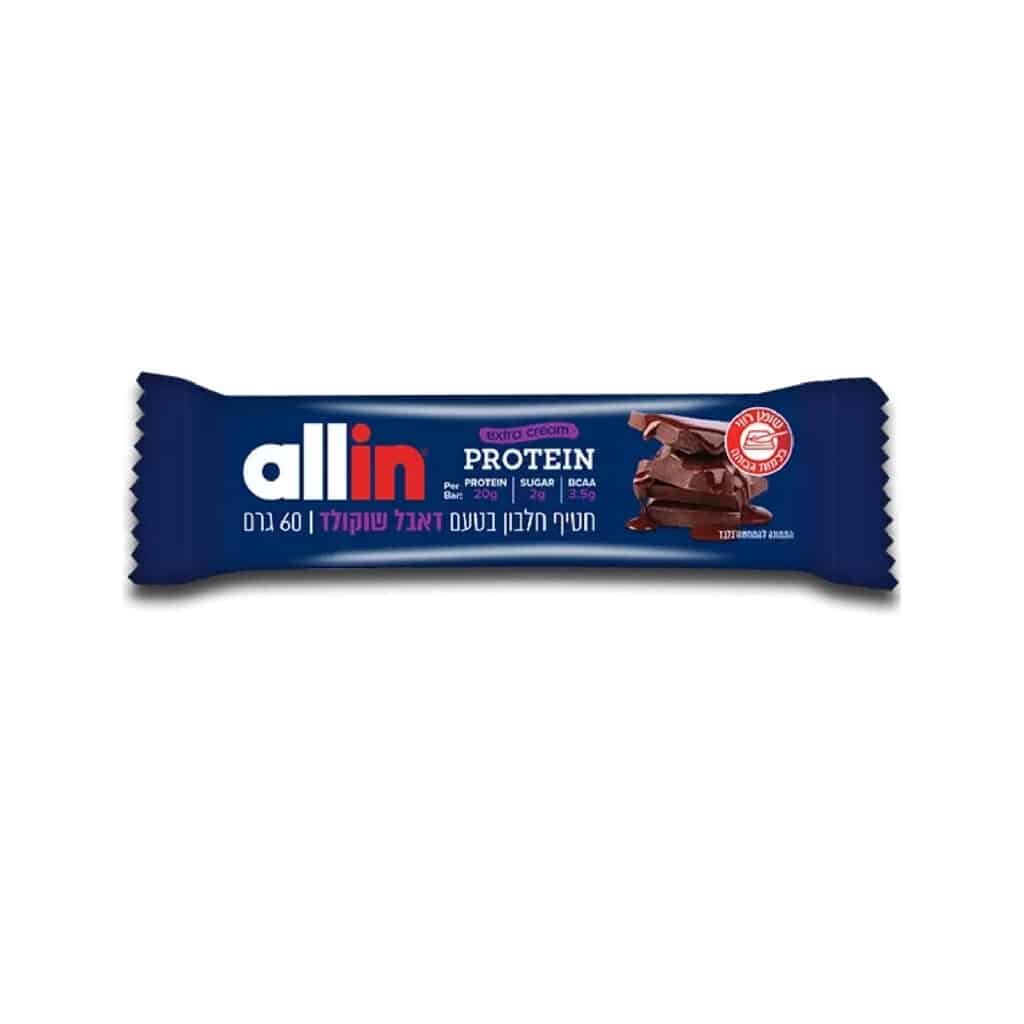 חטיף חלבון בטעם דאבל שוקולד allin protein bar (extra cream)